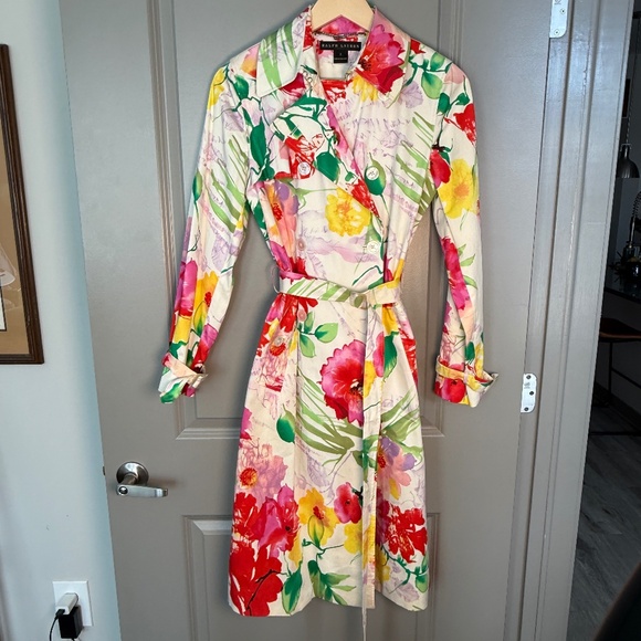 Ralph Lauren Black Label Jackets & Blazers - Ralph Lauren Black Label Watercolor Spring Floral Trench Coat Duster Belt Size 2